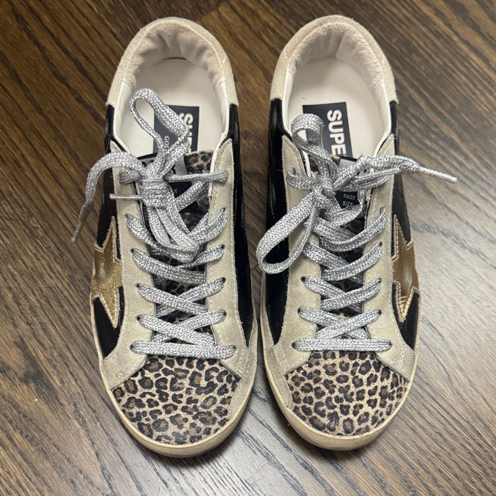 Golden Goose Black and White Sneakers with Silver Laces